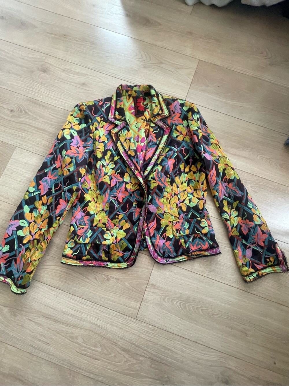 VINTAGE DEBBIE SHUCHAT  Size 14 Cotton Floral Multicolor Women’s Blazer Jacket